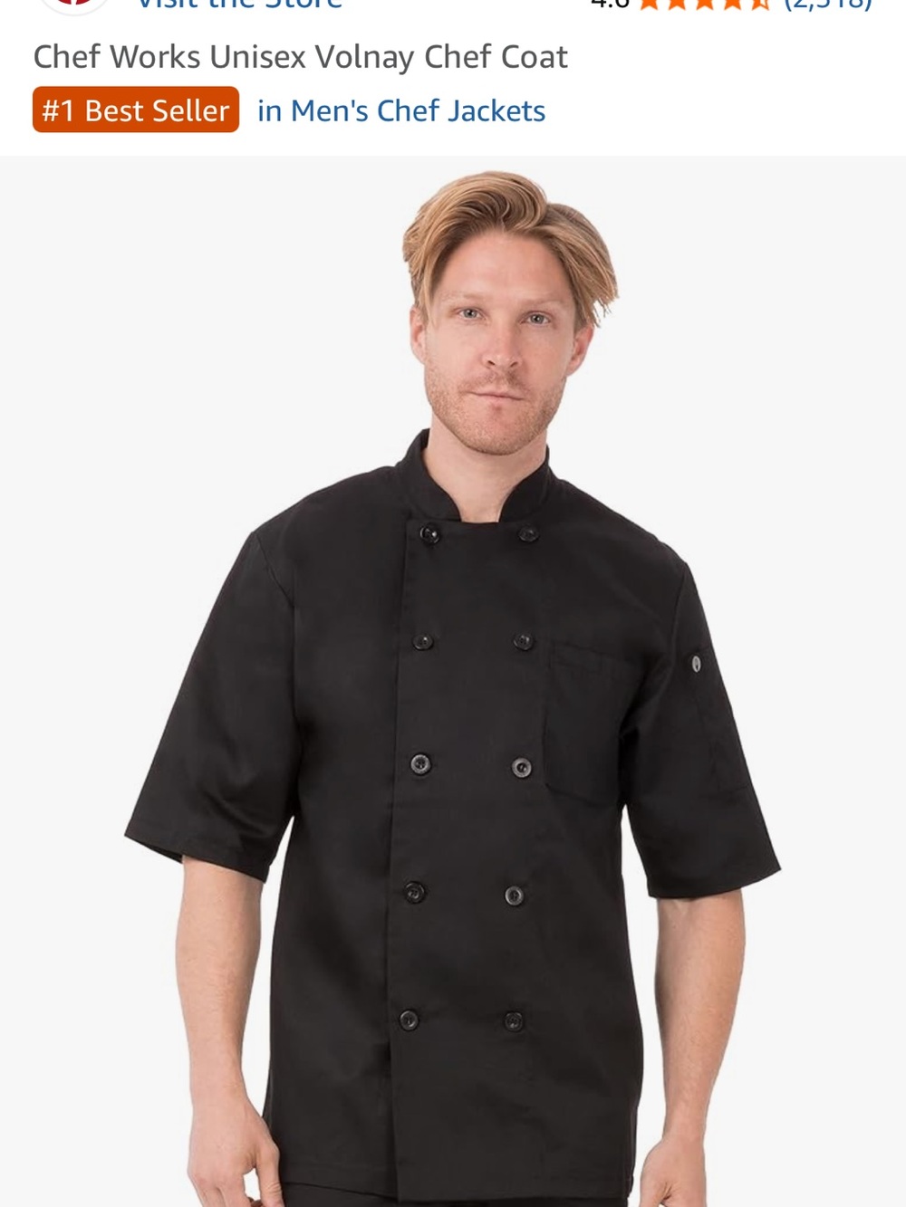 Chef Works Men’s Black Short-Sleeve Chef Coat